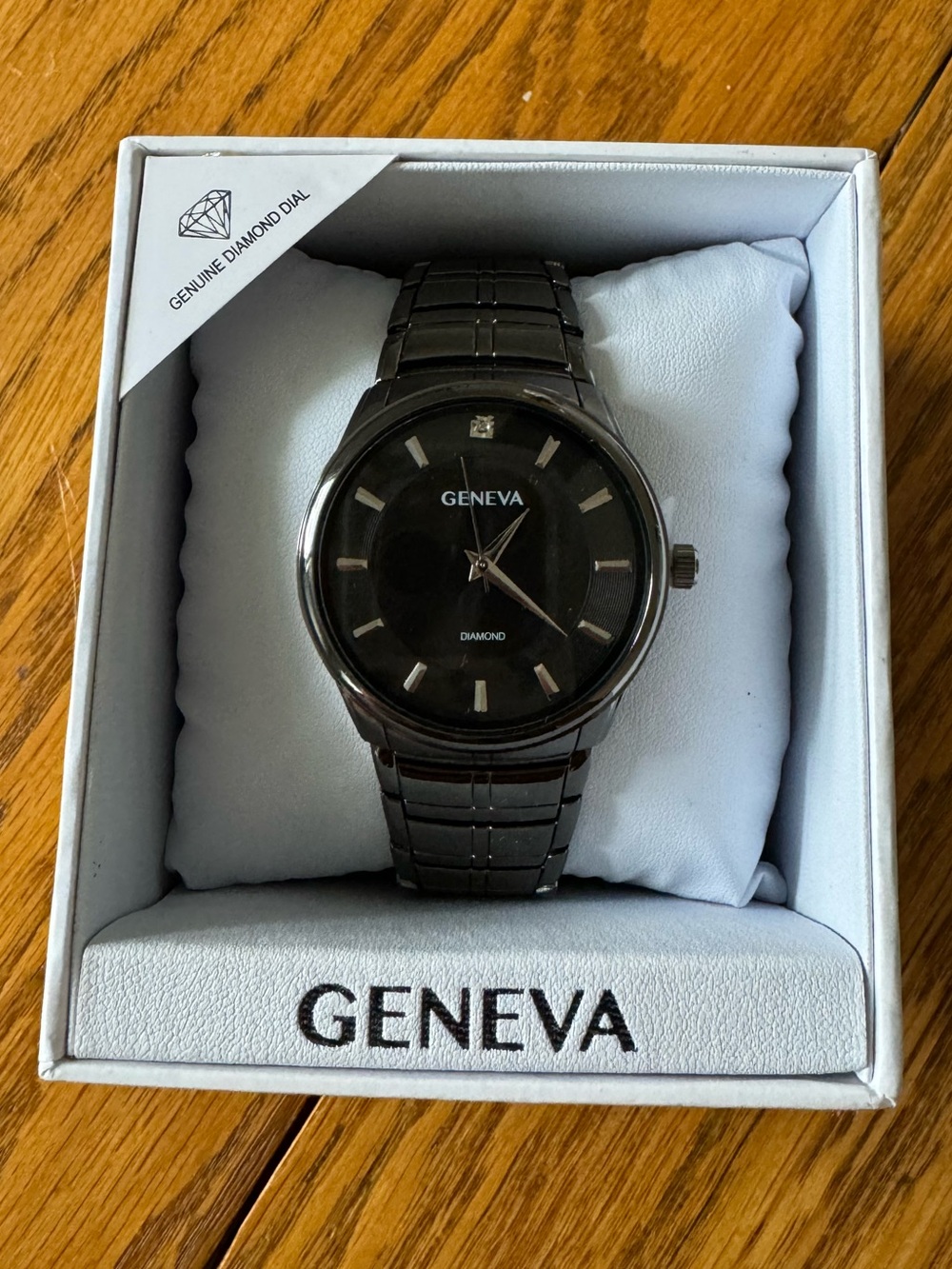 Geneva Men’s Black Metal Bracelet Watch with Diamond Accent NEW